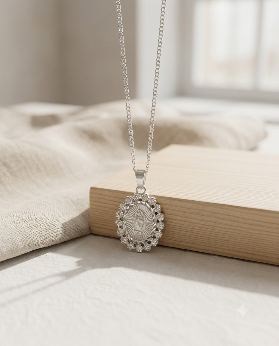 Collar Floral Virgen Guadalupe Plata 925 ENVIO GRATIS