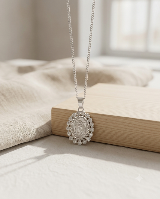 Collar Floral Virgen Guadalupe Plata 925 ENVIO GRATIS
